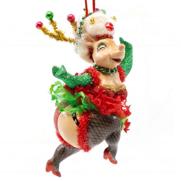 Kc 28 28929 Katherines Collection Christmas Ornaments Christmas Chubby Reindeer Cancan Ornament Green Red Cream Detail2
