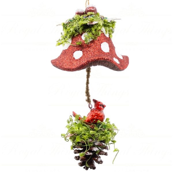Kc 28 28957 Katherine S Collection Christmas Heritage Ornament Woodland Mushroom Dangle Red White Brown Vari Bird