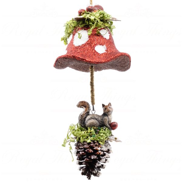 Kc 28 28957 Katherine S Collection Christmas Heritage Ornament Woodland Mushroom Dangle Red White Brown Vari Squirrel