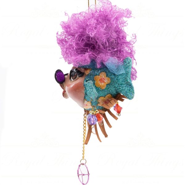 Kc 28 29016 Katherine S Collection Christmas Heritage Ornament Hippy Kissing Fish Purple Blue Side
