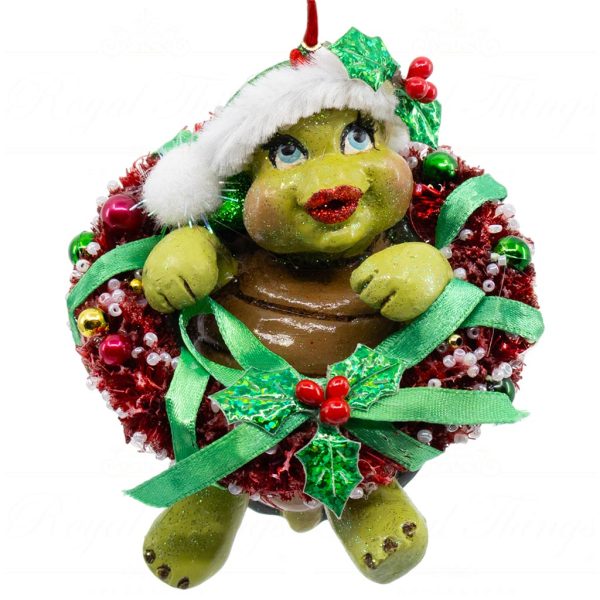 Kc 28 29633 Katherines Collection Christmas Ornaments Happy Turtle Time Wreath Green Red Brown Vari Green