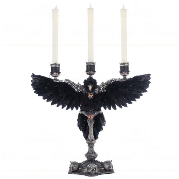 Kc 28 528618 Katherines Collection Halloween Decorative Items The Macabre Family Macabre Crow Candelabra Tabletop Black