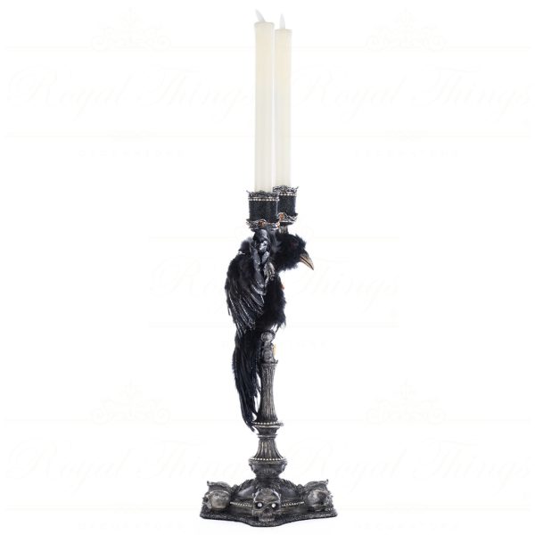 Kc 28 528618 Katherines Collection Halloween Decorative Items The Macabre Family Macabre Crow Candelabra Tabletop Black Detail2
