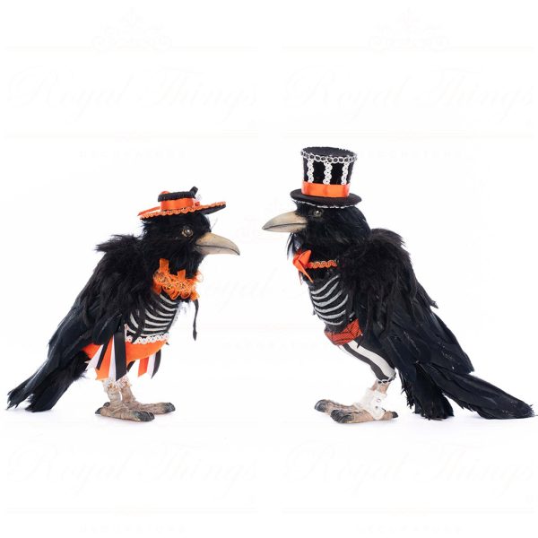 Kc 28 528647 Katherines Collection Halloween Decorative Items The Macabre Family Edgar Allen Poe Crow Tabletop Black Orange White Detail1