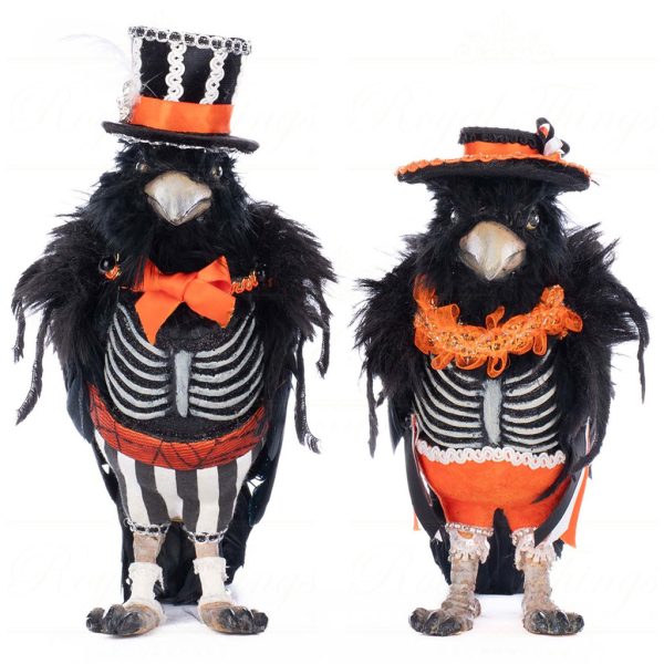 Kc 28 528647 Katherines Collection Halloween Decorative Items The Macabre Family Edgar Allen Poe Crow Tabletop Black Orange White Detail2