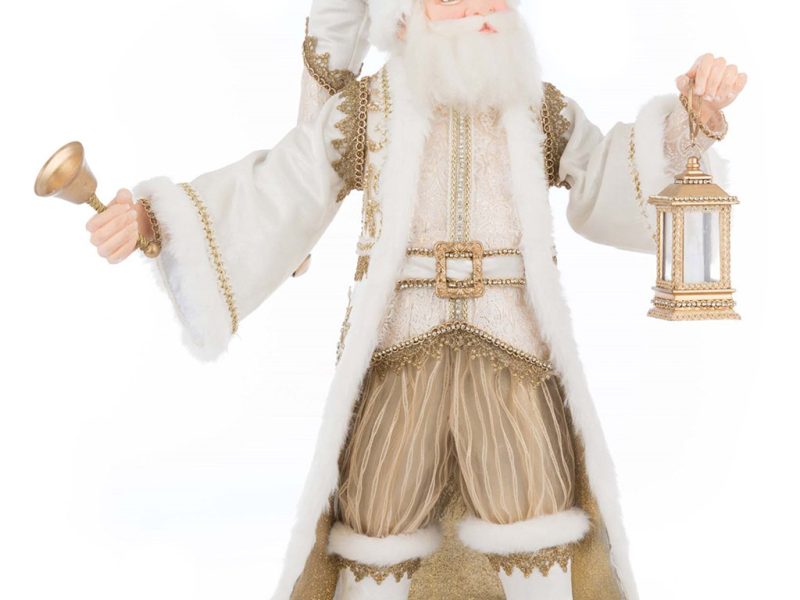 Kc 28 528752 Katherines Collection Christmas Decorative Items Bells Of Brilliance Led Golden Leaf Santa Tabletop Cream Gold