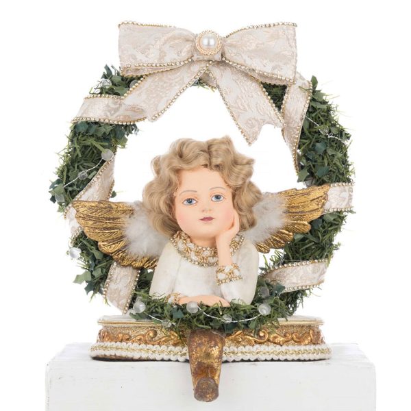 Kc 28 528764 Katherines Collection Christmas Decorative Items Bells Of Brilliance Angel Stocking Holder Cream Green White