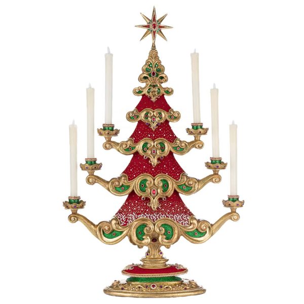 Kc 28 528804 Katherines Collection Christmas Decorative Items Royal Christmas Ball Led Tree With Candles Tabletop Red Green Gold