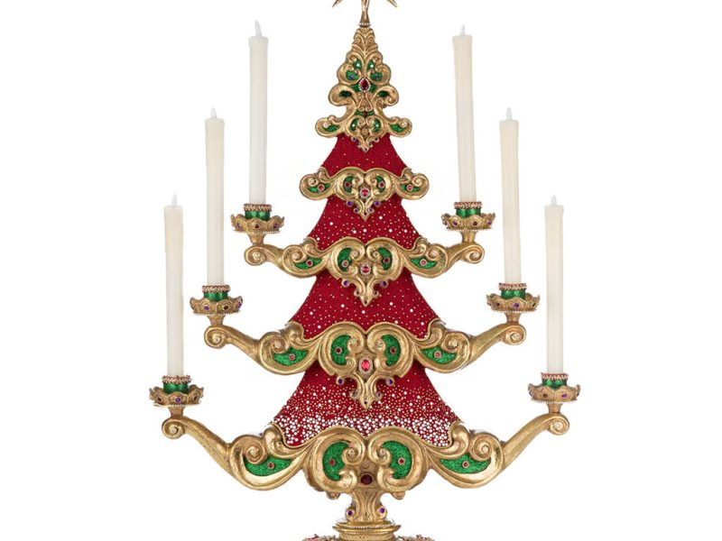 Kc 28 528804 Katherines Collection Christmas Decorative Items Royal Christmas Ball Led Tree With Candles Tabletop Red Green Gold