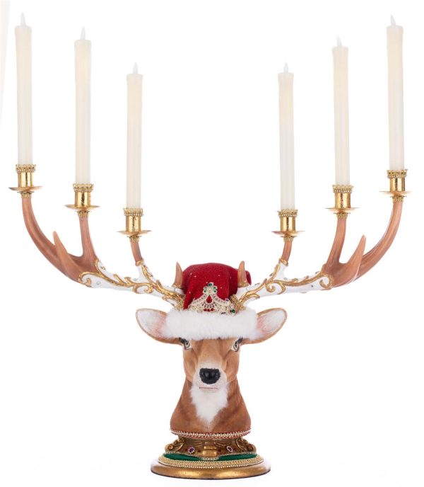 Kc 28 528814 Katherines Collection Christmas Decorative Items Royal Christmas Ball Deer Head Candelabra Tabletop Red Gold Green