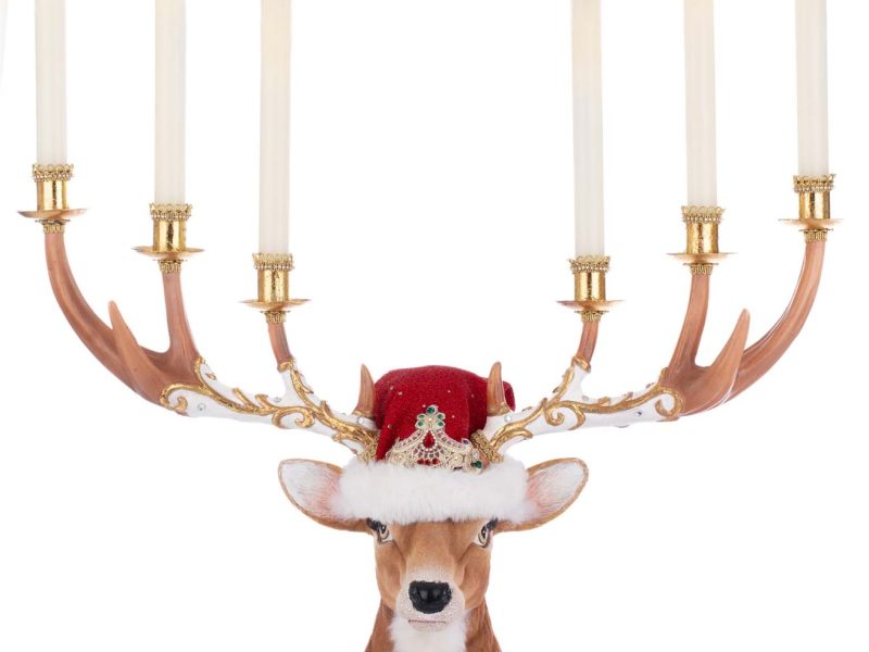 Kc 28 528814 Katherines Collection Christmas Decorative Items Royal Christmas Ball Deer Head Candelabra Tabletop Red Gold Green