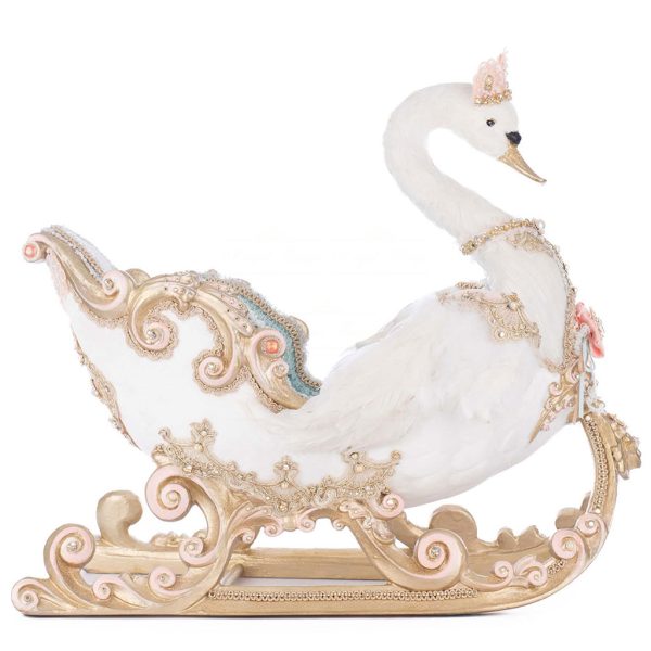 Kc 28 528846 Katherines Collection Christmas Decorative Items Joyeux Noel Swan Sleigh White Gold Detail1