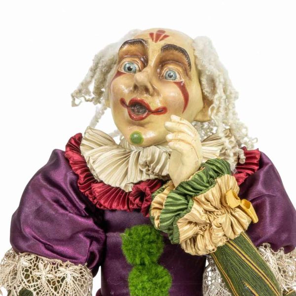 Kc 40742 Katherine S Collection Heritage Collectible Cirque Magique Whistle Smiling Clown Doll Purple Green Cream Close Up