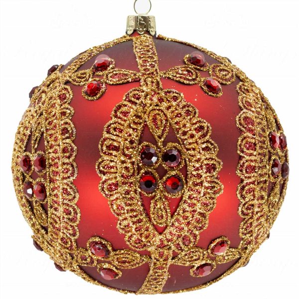 Kc L04 21736 Katherine S Collection Christmas Balls Glass Jewel Medaillon Ball Red Gold