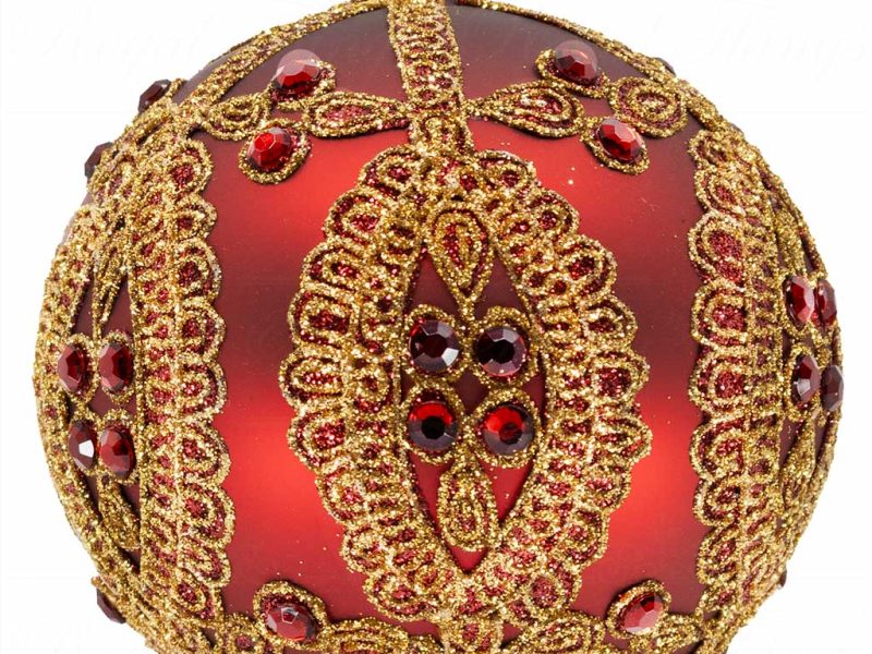Kc L04 21736 Katherine S Collection Christmas Balls Glass Jewel Medaillon Ball Red Gold