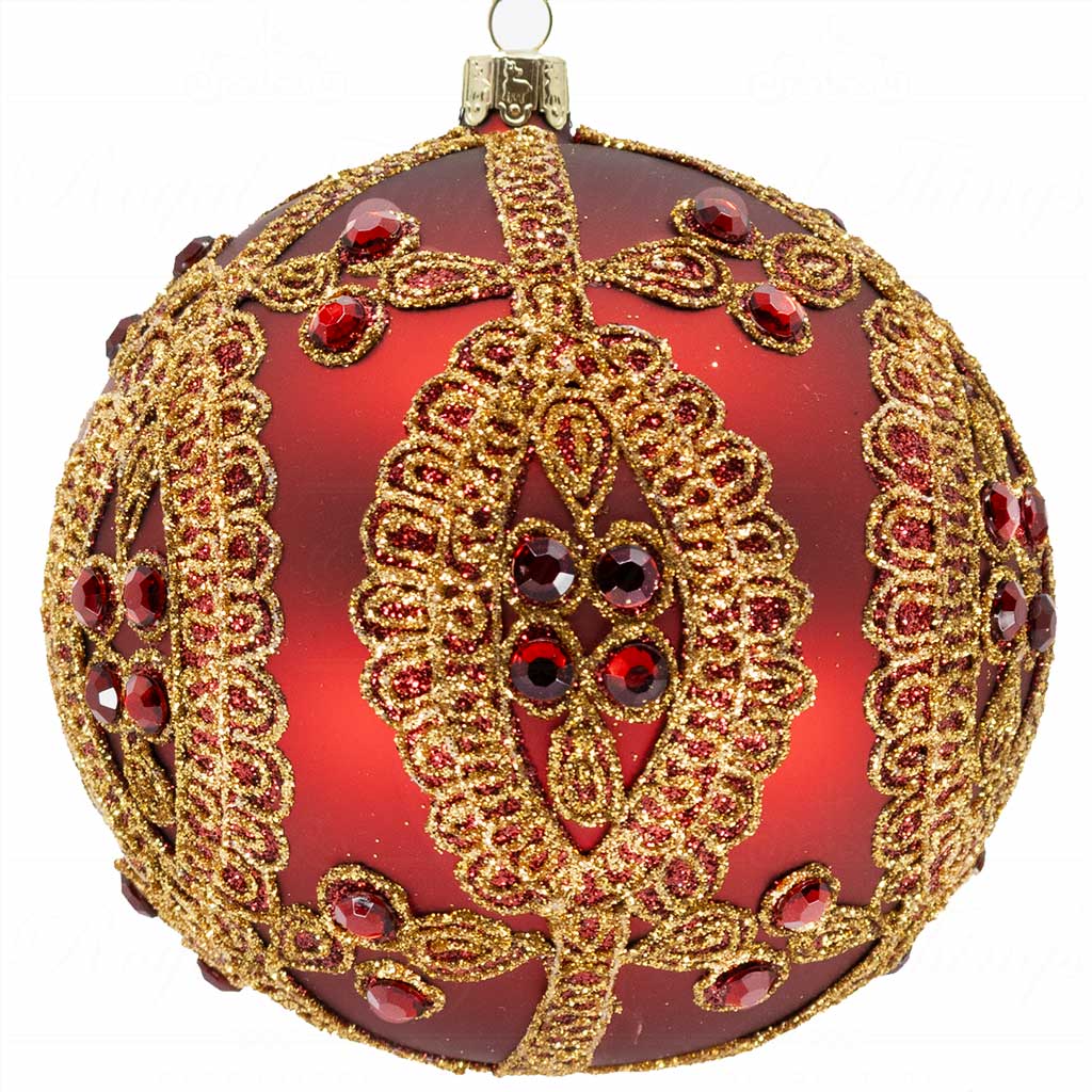 KC L04 21736 katherine s collection christmas balls glass jewel medaillon ball red gold Kc L04 21736 Katherine S Collection Christmas Balls Glass Jewel Medaillon Ball Red Gold
