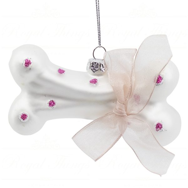 Kc Tr 03 52635 Katherines Collection Christmas Ornaments Glass Fashion Dog Bone White Pink Vari White