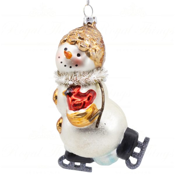 Kc Tr 04 14400 Katherines Collection Christmas Ornaments Glass Woodland Skating Snowman White Gold Red