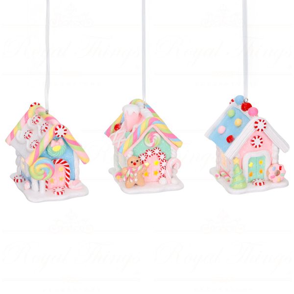 Kl 60565 Goodwill Christmas Ornaments Led Clay Gingerbread House Ornament Pink Blue White