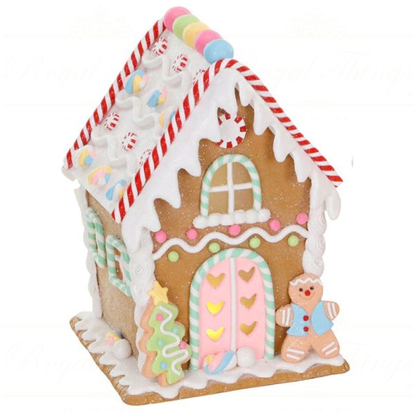 Kl 60567 Goodwill Christmas Decorative Items Led Clay Gingerbread House Tabletop Brown Pink A