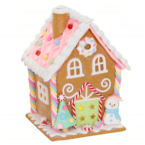 Kl 60567 Goodwill Christmas Decorative Items Led Clay Gingerbread House Tabletop Brown Pink B