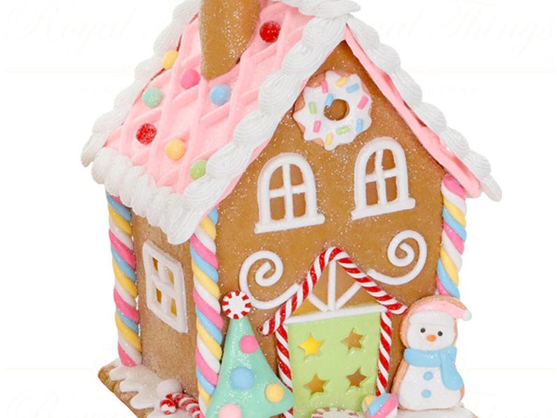 Kl 60567 Goodwill Christmas Decorative Items Led Clay Gingerbread House Tabletop Brown Pink B