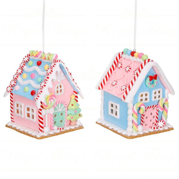 Kl 60569 Goodwill Christmas Decorative Items Led Clay Gingerbread House Tabletop Pink Blue