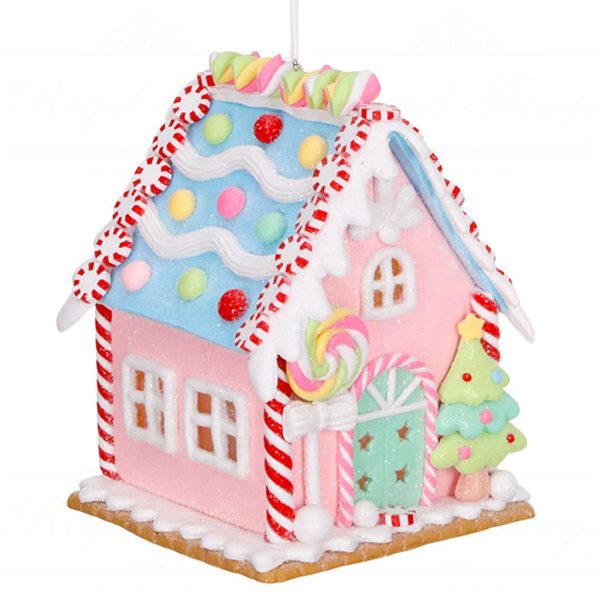 Kl 60569 Goodwill Christmas Decorative Items Led Clay Gingerbread House Tabletop Pink Blue A