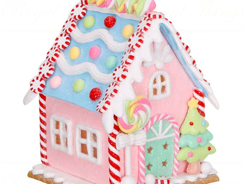 Kl 60569 Goodwill Christmas Decorative Items Led Clay Gingerbread House Tabletop Pink Blue A