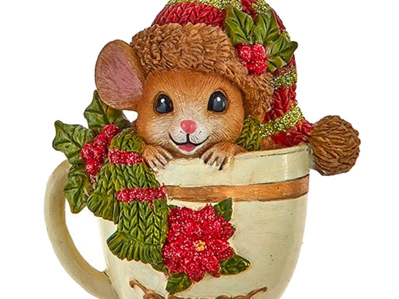 Ksa E1071 Kurt S Adler Christmas Glass Ornament Noble Gems S Mouse Poinseta Holly Leaf Mugs Brown Creme B