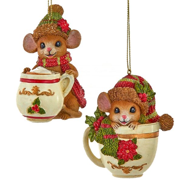 Ksa E1071 Kurt S Adler Christmas Glass Ornament Noble Gems S Mouse Poinseta Holly Leaf Mugs Brown Creme Ok