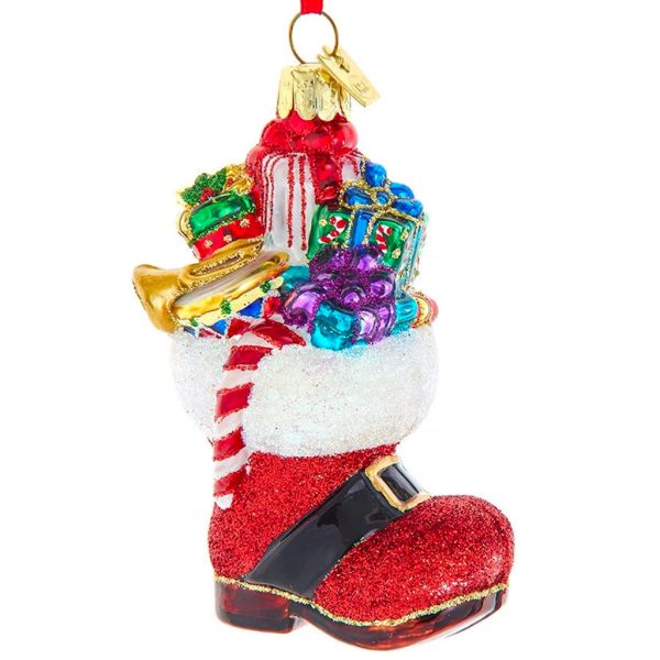 Ksa Nb1842 Kurt S Adler Christmas Glass Ornament Noble Gems S Santa Boot With Ornaments Front Red White