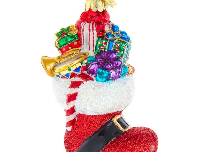 Ksa Nb1842 Kurt S Adler Christmas Glass Ornament Noble Gems S Santa Boot With Ornaments Front Red White