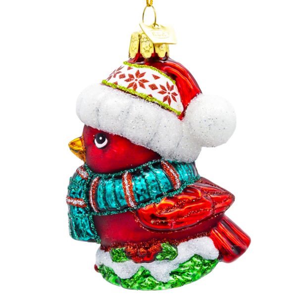 Ksa Nbx0186 Kurt S Adler Christmas Glass Ornament Noble Gems S Winter Cardinal Front White Red