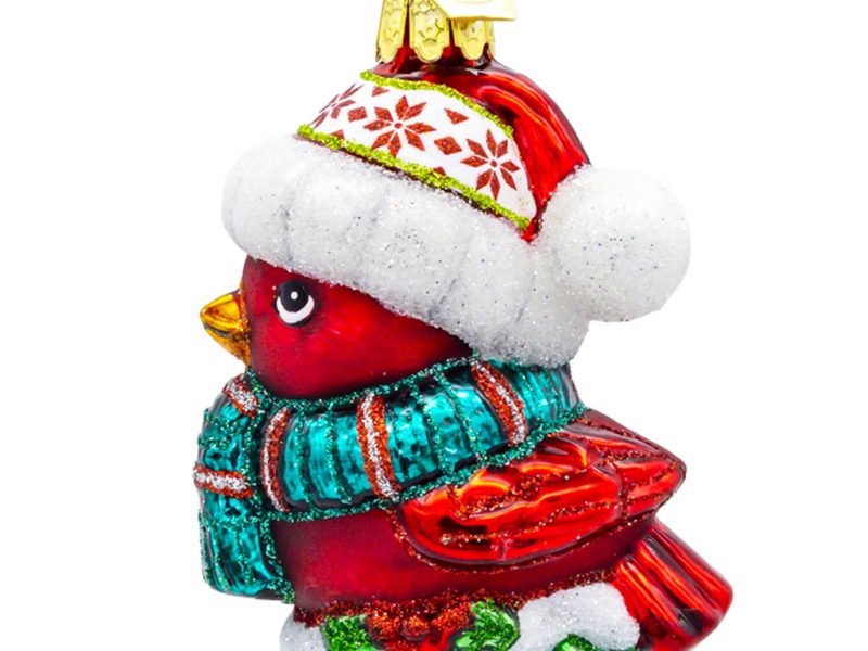 Ksa Nbx0186 Kurt S Adler Christmas Glass Ornament Noble Gems S Winter Cardinal Front White Red