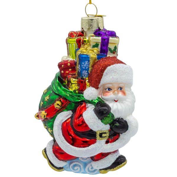 Ksa Nbx0203 Kurt S Adler Christmas Glass Ornament Noble Gems S Santa With Presents Front White Red