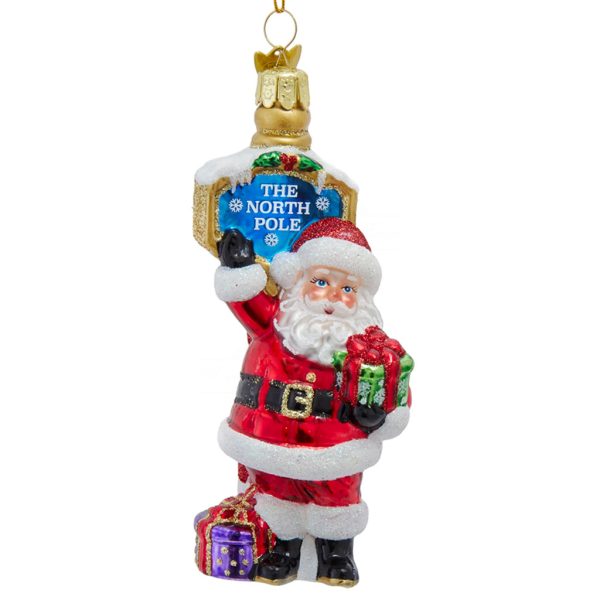 Ksa Nbx0232 Kurt S Adler Christmas Glass Ornament Noble Gems S Santa At North Pole Front White Red