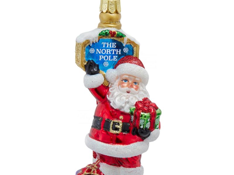 Ksa Nbx0232 Kurt S Adler Christmas Glass Ornament Noble Gems S Santa At North Pole Front White Red