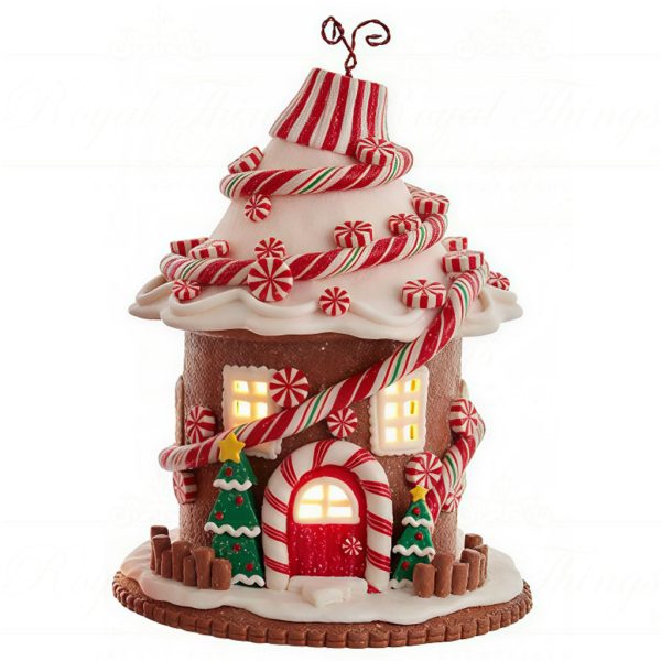 Ksa Gbj0022 Kurt S Adler Christmas Decorative Items Round Candy Gingerbread House Red White Brown Vari Brown