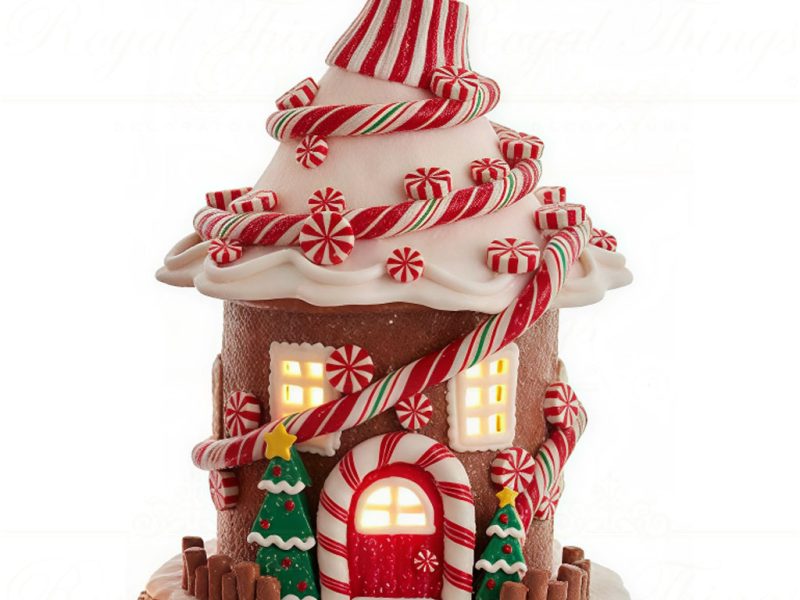 Ksa Gbj0022 Kurt S Adler Christmas Decorative Items Round Candy Gingerbread House Red White Brown Vari Brown