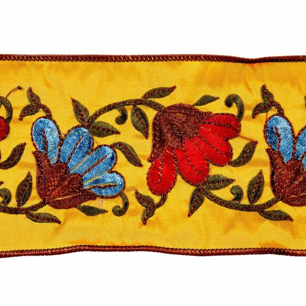 L 20273 Goodwill Ribbons Taffeta Embroidered Flower Ribbon Yellow Red Blue Brown