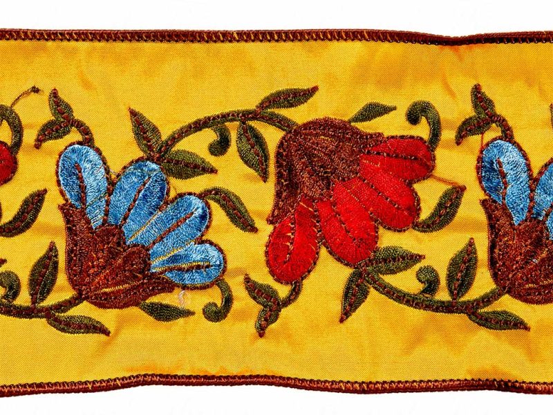 L 20273 Goodwill Ribbons Taffeta Embroidered Flower Ribbon Yellow Red Blue Brown