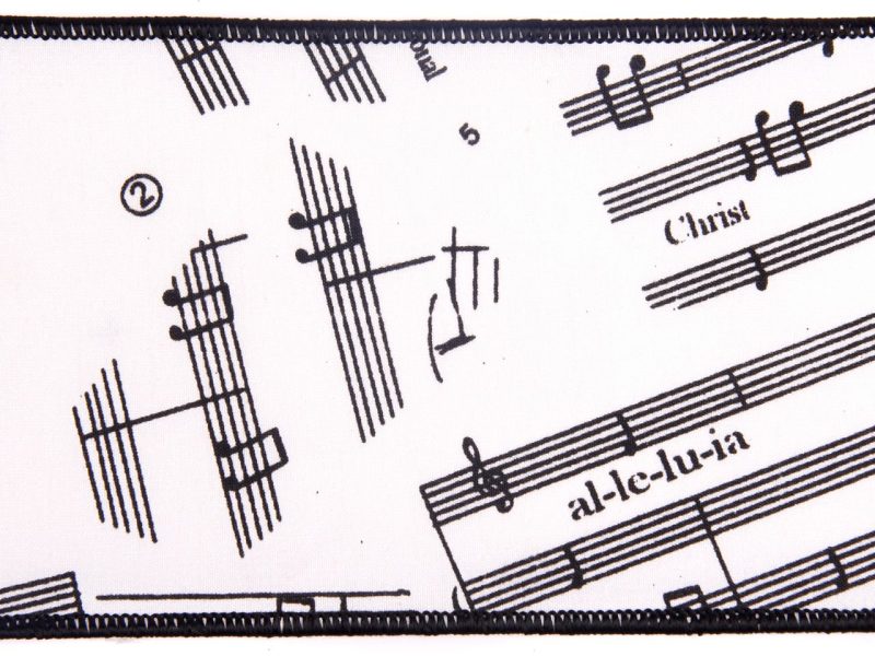 L 21642 Goodwill Ribbons Dupion Musical Print Ribbon Black White