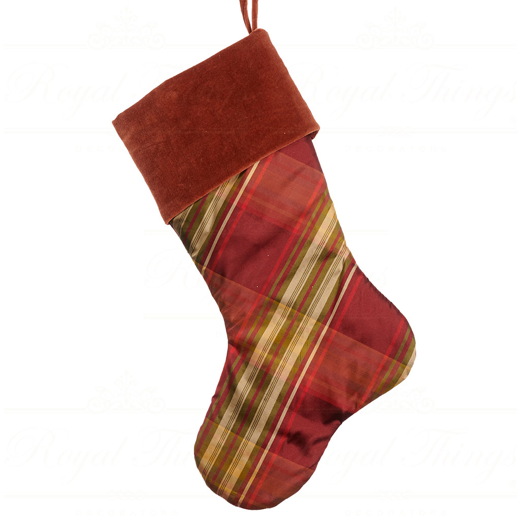 L 32053 goodwill christmas decorative items taffeta bias tartan plaid stocking burgundy beige green L 32053 Goodwill Christmas Decorative Items Taffeta Bias Tartan Plaid Stocking Burgundy Beige Green
