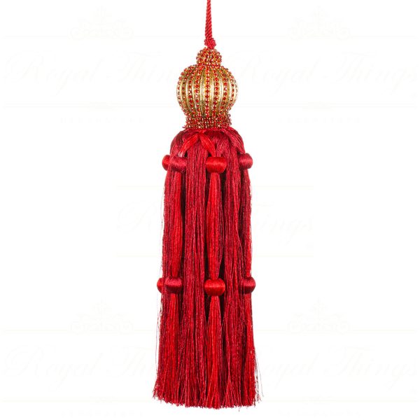 L 33119 Goodwill Christmas Ornaments Jewel Ball Top Tassel Red Gold