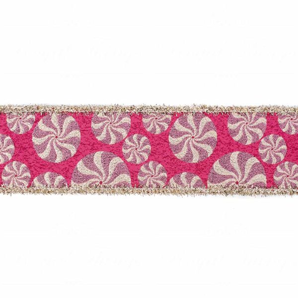 L 34233 Goodwill Ribbons Jacquard Tins Peppermint Candy Ribbon Pink Gold