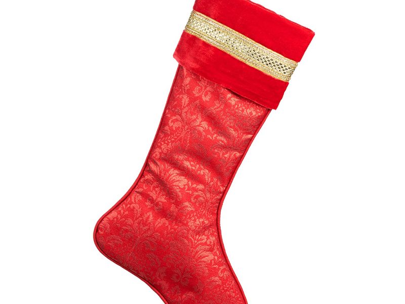 L 34263 Christmas Decorative Items Velvet Jacquard Trim Stocking Red Gold