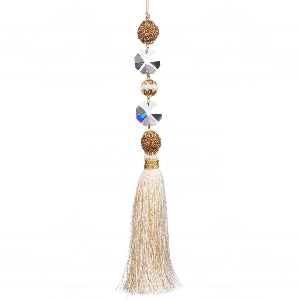 L 34315 Goodwill Christmas Ornaments Yarn Jewel Ball Tassel Ornament Cream