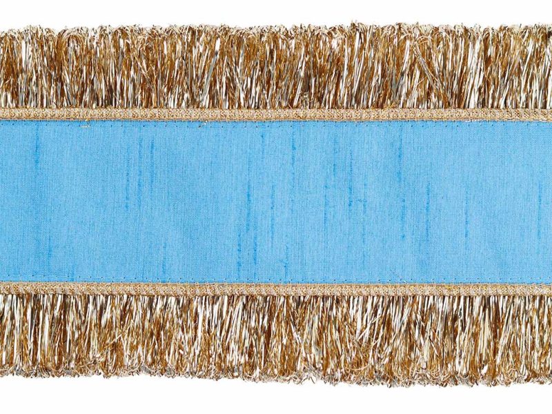 L 36512 Christmas Decorative Items Dupion Tinsel Trims Ribbon Blue Gold