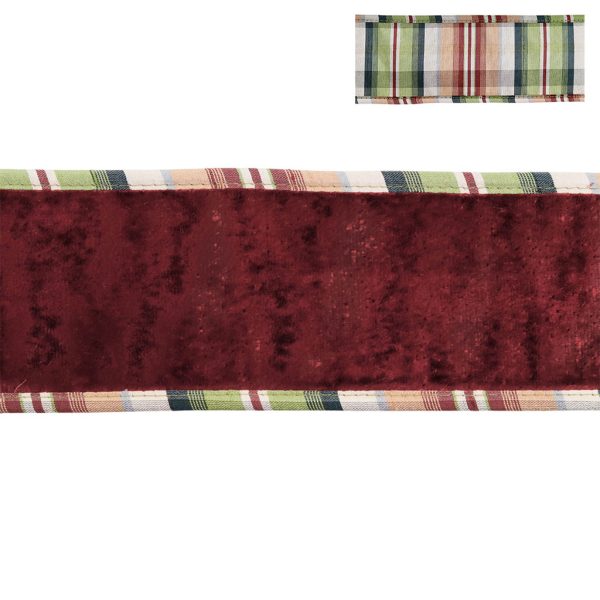 L 36517 Christmas Decorative Items Velvet Tartan Edges Ribbon Burgundy Green Cream